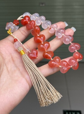 精品川料南红屁桃手工编织手持diy手链百搭时尚饰品玉石吊坠挂件