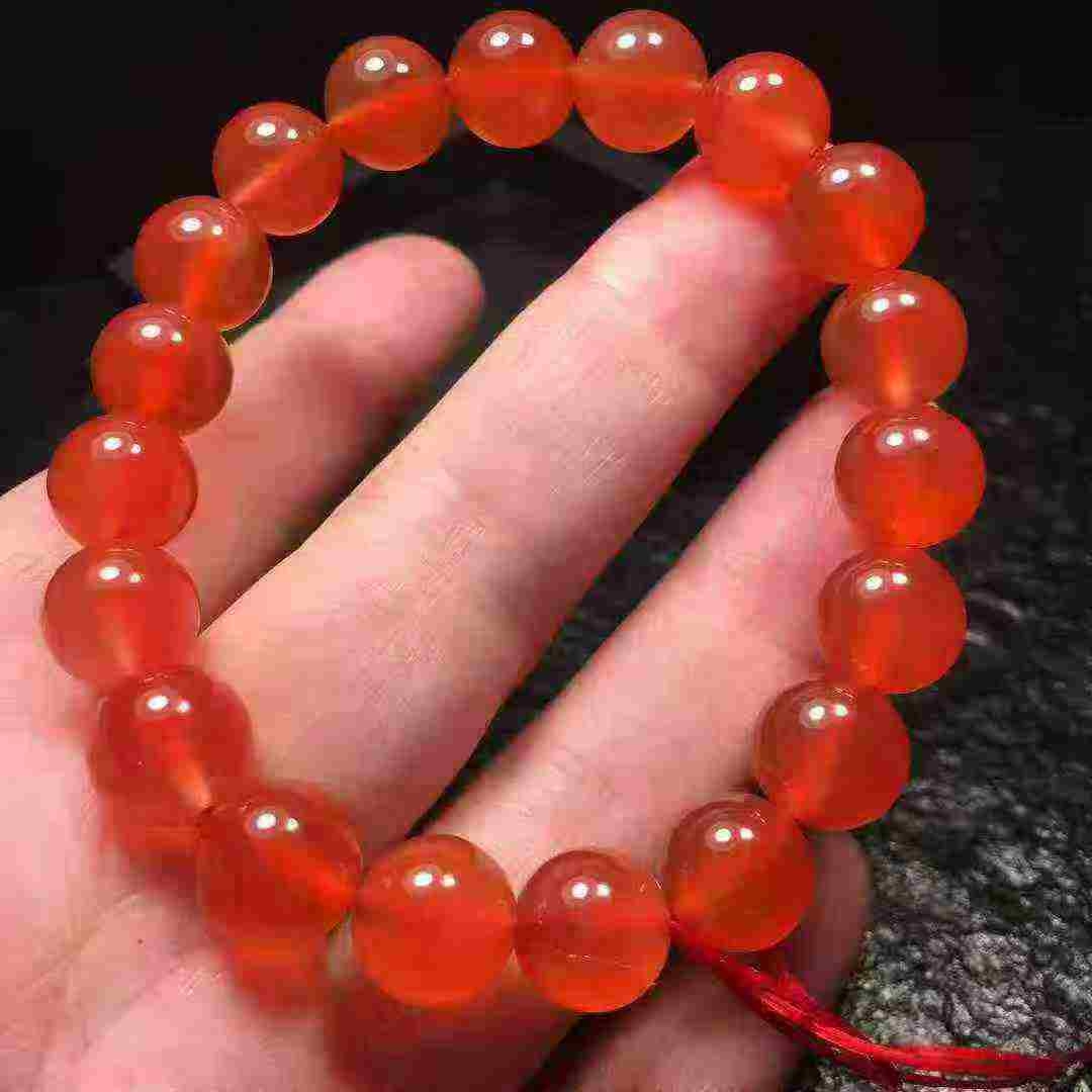 天然保山南红玛瑙手链冰红手串10㎜河湾料荧光好手链男女款男女款