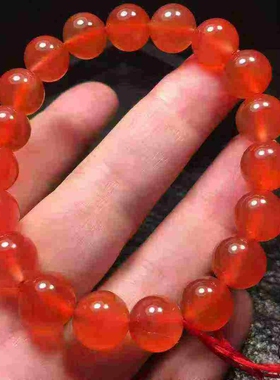 天然保山南红玛瑙手链冰红手串10㎜河湾料荧光好手链男女款男女款