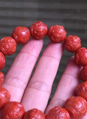 保山南红柿子红雕刻年年有鱼手串珠宝饰品diy配饰精美礼品时尚男