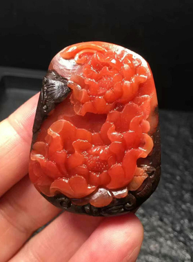 特色保山南红铁皮包浆雕刻牡丹花吊坠流行时尚饰品手串翡翠手镯女