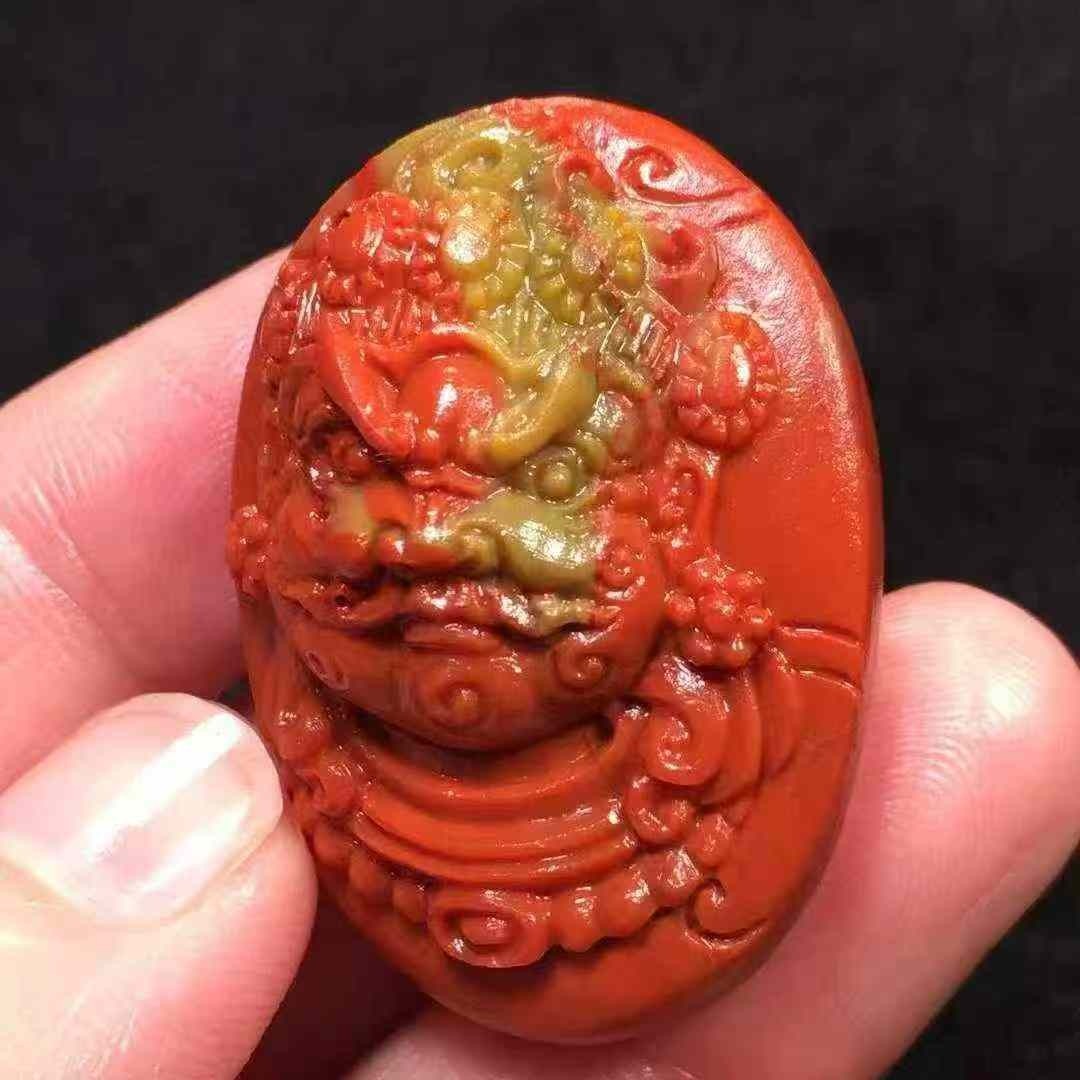 收藏级凉山南红玛瑙包浆料黄财神吊坠挂件珠宝饰品diy配饰手串