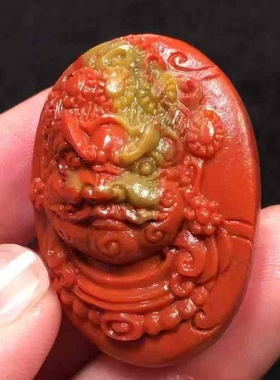 收藏级凉山南红玛瑙包浆料黄财神吊坠挂件珠宝饰品diy配饰手串