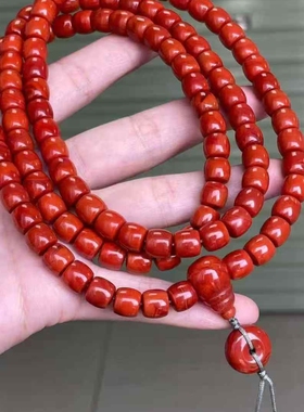 南红瓦西佛珠满肉柿子锦红直切佛珠珠宝古玩收藏旧物件手串吊坠