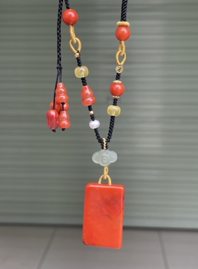 精品川料南红玛瑙无事牌特色diy手工编织项链男女款收藏级别