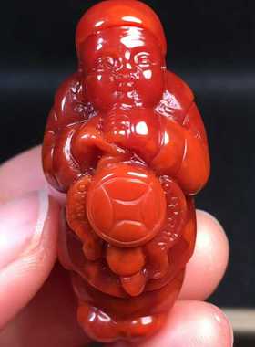 精品瓦西南红小地主立体吊坠满色满肉柿子牛血红财神男女款