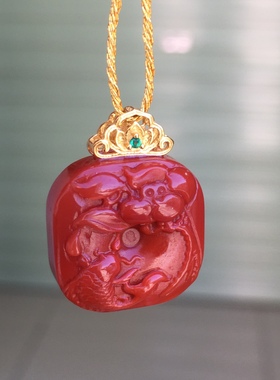 川料南红年年有余925银镶嵌吊坠珠宝古玩收藏旧物件手串吊坠挂件