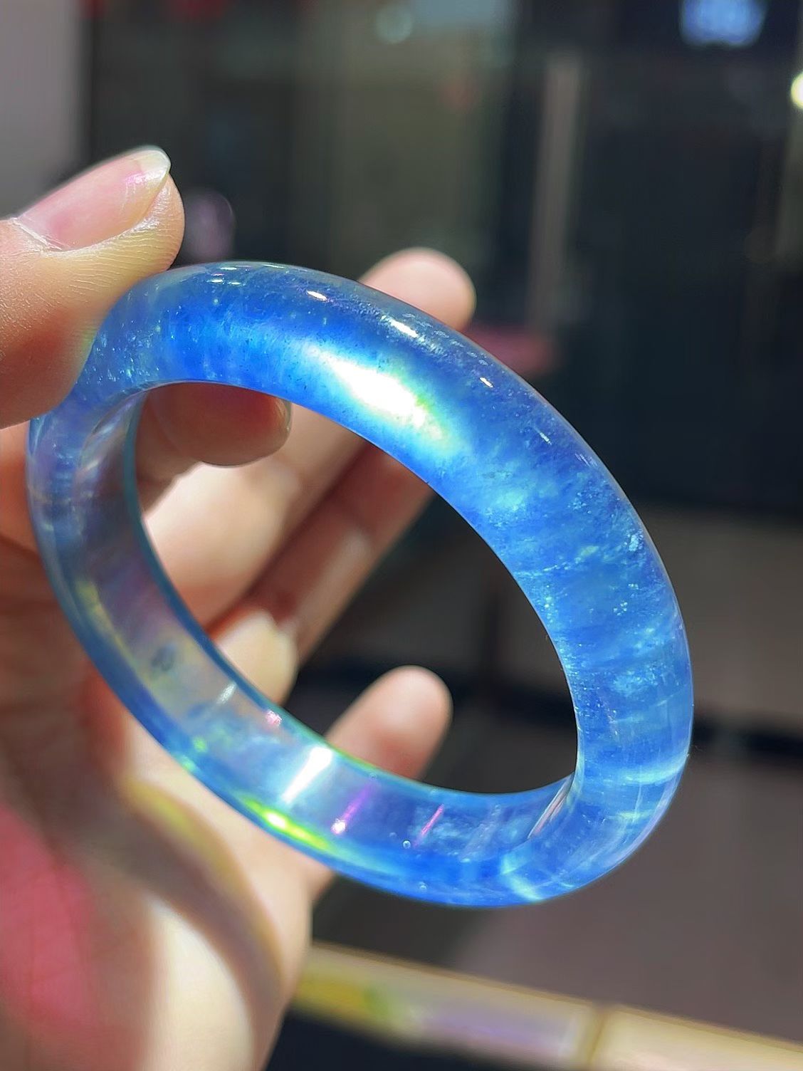 天然炫彩海蓝宝手镯海水蓝多宝文玩古玩收藏个性饰品男女款玉石