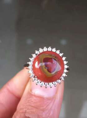 川料南红包浆料特色天眼戴妃款女款戒指自然光实拍S925银镶嵌活口