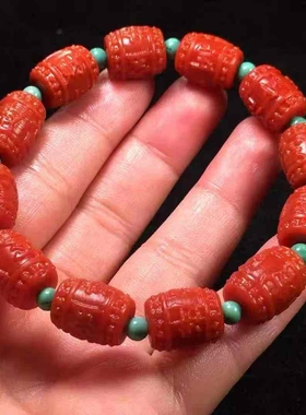 收藏级凉山南红玛瑙瓦西料手串桶珠苏工雕刻男女款柔光磨砂10㎜