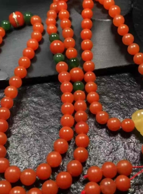 保山南红毛衣链杨柳料柿子红色8㎜108佛珠珠宝古玩收藏旧物件手串