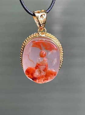 精品冰飘悟道吊坠高冰底起荧光俏色苏工巧雕珠宝古玩收藏百搭时尚