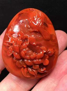 川料南红玛瑙吊坠鸟语花香柿子玫瑰红双色满色满肉苏工挂件男女款