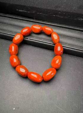 精品凉山南红玛瑙随行手链籽料手串男女款12㎜柿子红瓦西料复古