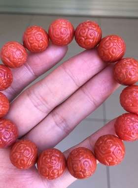 川料南红玛瑙回纹珠手串13㎜念珠diy精美盘玩包浆收藏手持手串男