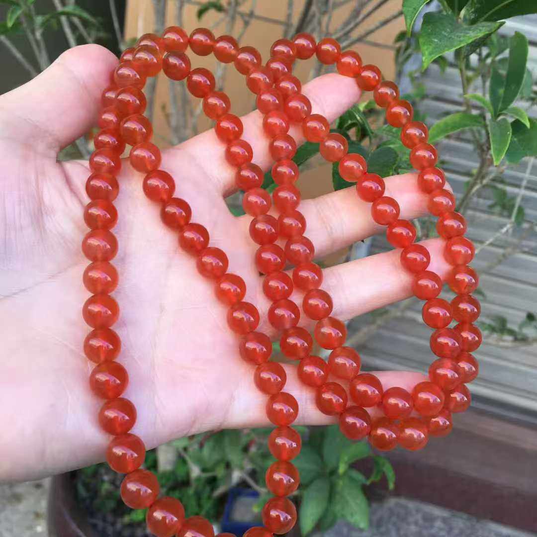 南红玛瑙天然保山冰红108佛珠8㎜河湾料珠宝玉石收藏男女款8mm