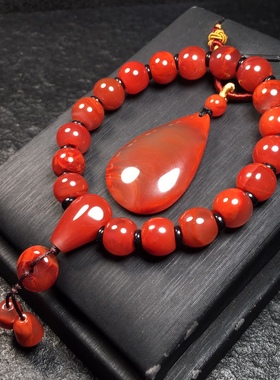 川料南红苹果珠手串吊坠飞碟单圈手链百搭时尚佛珠毛衣链锁骨链女