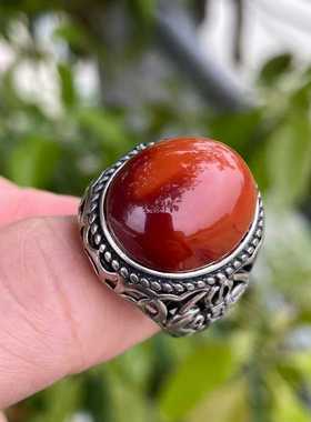 精品南红玛瑙男款戒指925银活口镶嵌珠宝古玩收藏旧物件手串
