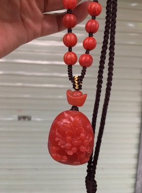 精品保山南红玛瑙雕刻鸟语花香手工编织项链锁骨链项链男女款复古