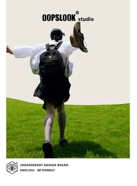 巫鹿可原创设计纯棉柔软创意烫金字母黑色双肩包休闲男女户外背包