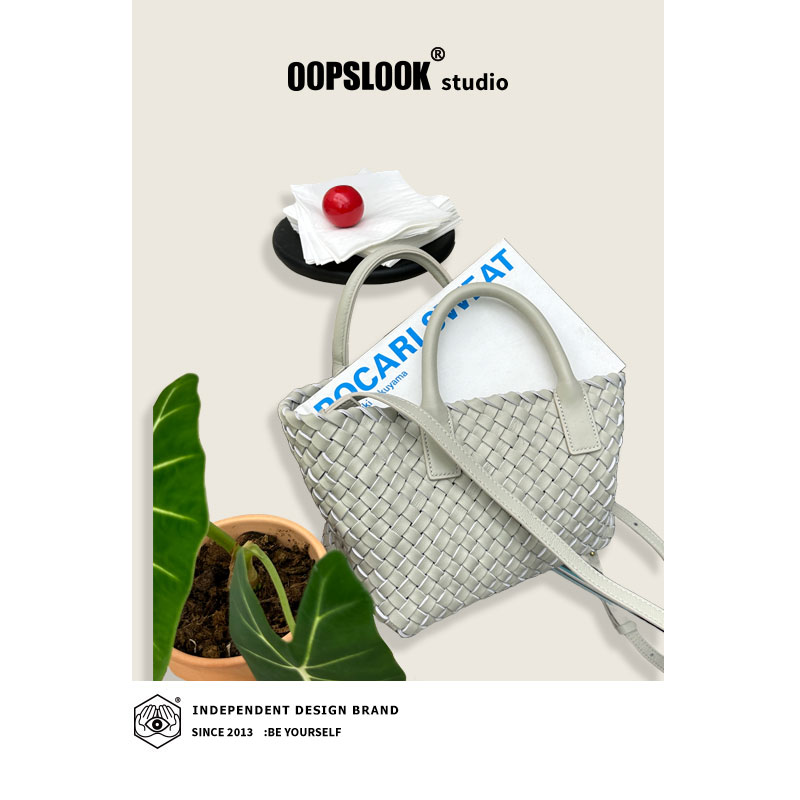 巫鹿可高端定制纯手工编织头层牛皮真皮菜篮子编制包手提斜挎女包