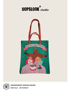 巫鹿可原创下午茶小众设计帆布覆膜防泼水单肩手提通勤上学自习包