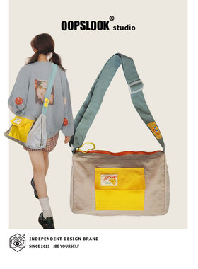 巫鹿可原创休闲撞色防泼水宽肩带枕头包大容量布包通勤上学包包新