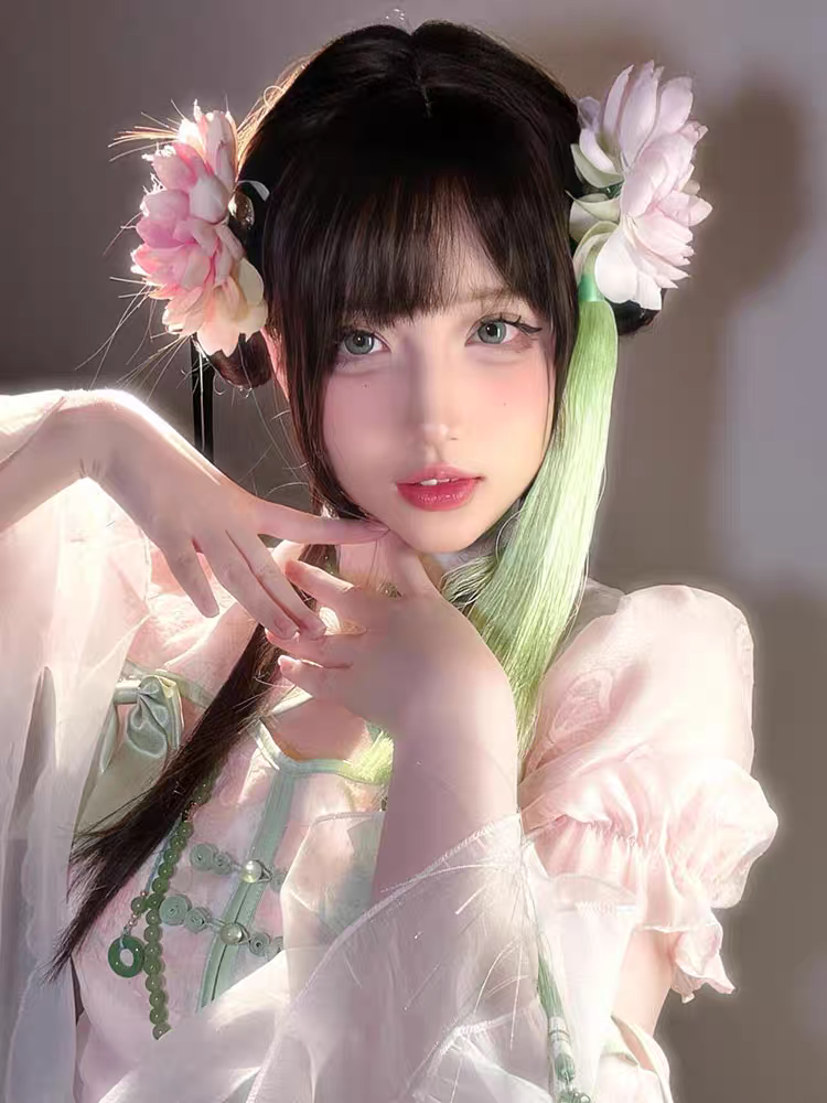 中华厨娘粉色莲花侧边夹新中式古风汉服头花超仙纯欲发包配饰头饰