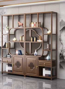 中式实木博古架复古茶叶摆件置物架隔断架客厅办公茶室收纳展示柜