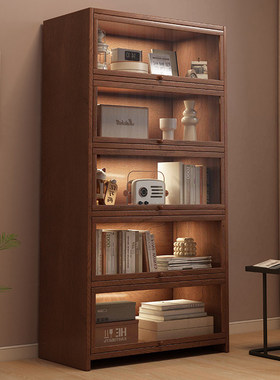 德国全实木书柜书架落地图书置物架家用客厅防尘带门多功能展示柜