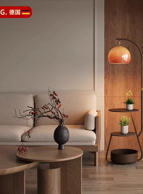 德国中古风落地灯置物架一体客厅沙发边茶几花架卧室床头立式台灯