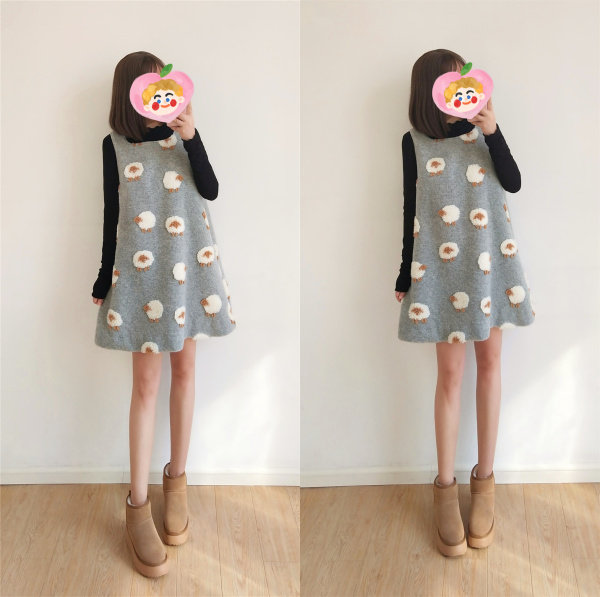 可爱软糯小绵羊套头灰色背心裙冬季大摆宽松显瘦遮肉保暖连衣裙,女装/女士精品,连衣裙,淘宝优惠券,粉丝福利购,淘宝优惠卷