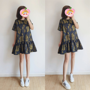 短袖 夏季 裙子宽松显瘦遮肉娃娃款 新款 连衣裙 轻薄透气舒适爽滑半袖