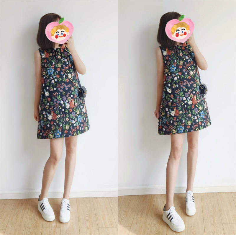 无袖碎花短款连衣裙气质显瘦