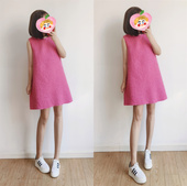 小香风编织无袖 新款 女秋冬玫红色法式 背心裙气质纯色显瘦连衣裙