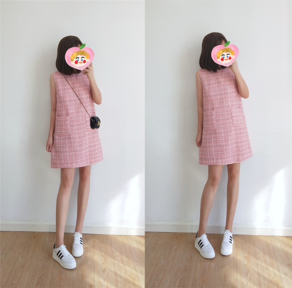 粉色连衣裙女秋冬气质新款减龄气质显瘦遮肉内搭新款A字背心裙