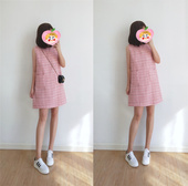 女秋冬粉色连衣裙气质新款 减龄气质显瘦遮肉内搭新款 A字背心裙