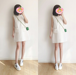 秋冬白色小香风A字背心裙新款女小清新气质显瘦连衣裙女短款裙子