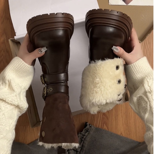 撤柜断码 保暖加绒雪地靴 真皮厚底增高复古马丁靴女2025秋冬营新款