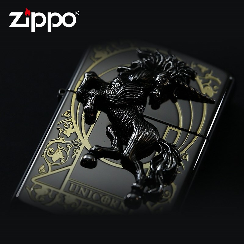 zippo正版打火機防風刻字 男士收藏級 純銅正品限量版 黑冰獨角獸