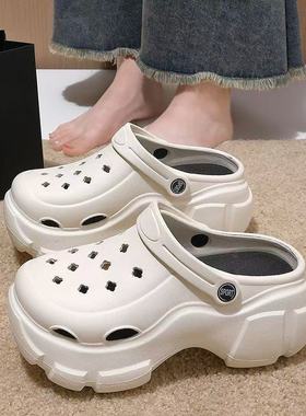 厚底增高洞洞鞋情侣女款外穿办公室eva防滑透气手术室半拖鞋女夏
