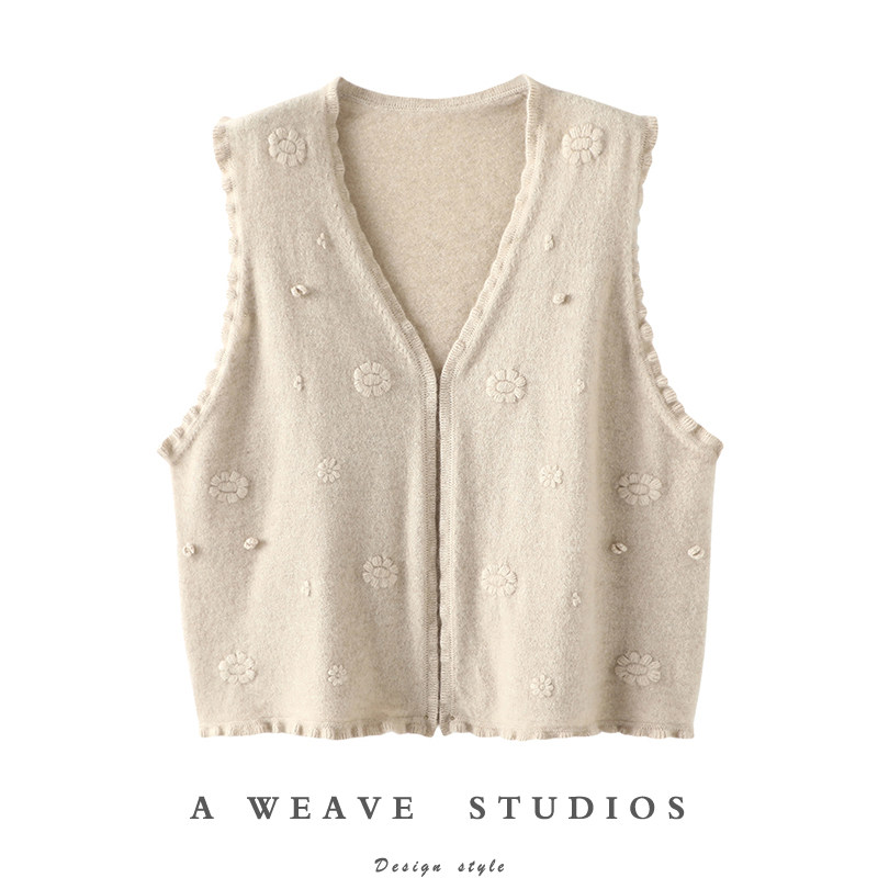 造诣天花板~手工绣花V领羊绒开衫女纯羊绒毛衣针织开衫马甲小外套