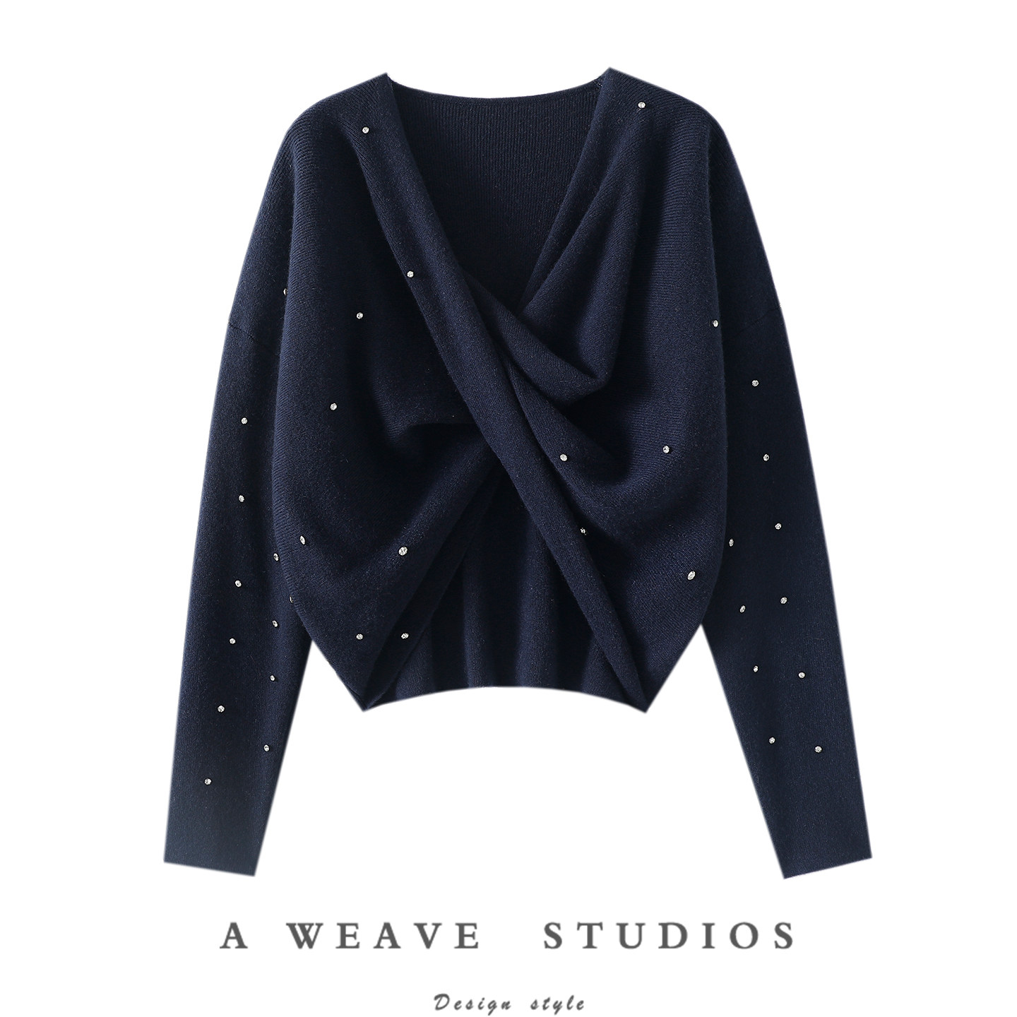 大女主！浪荡不羁~镶钻V领交叉100%山羊绒衫女纯羊绒毛衣短款加厚,女装/女士精品,羊绒衫,淘宝优惠券,粉丝福利购,淘宝优惠卷