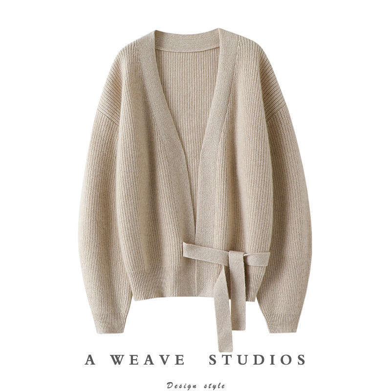 舒适大气感～加厚100%羊绒开衫女V领纯羊绒毛衣针织外套宽松秋冬