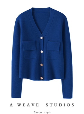 满满的气质范！加厚密织100羊绒开衫女V领短款纯羊绒毛衣针织外套