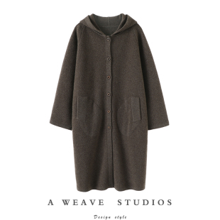 外套厚 女连帽大衣中长款 启超官方正品 千克温暖重磅纯山羊绒开衫