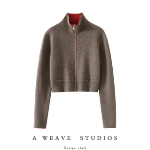 收藏热门！炸裂奢华感~加厚高领100%纯山羊绒拉链开衫女外套短款