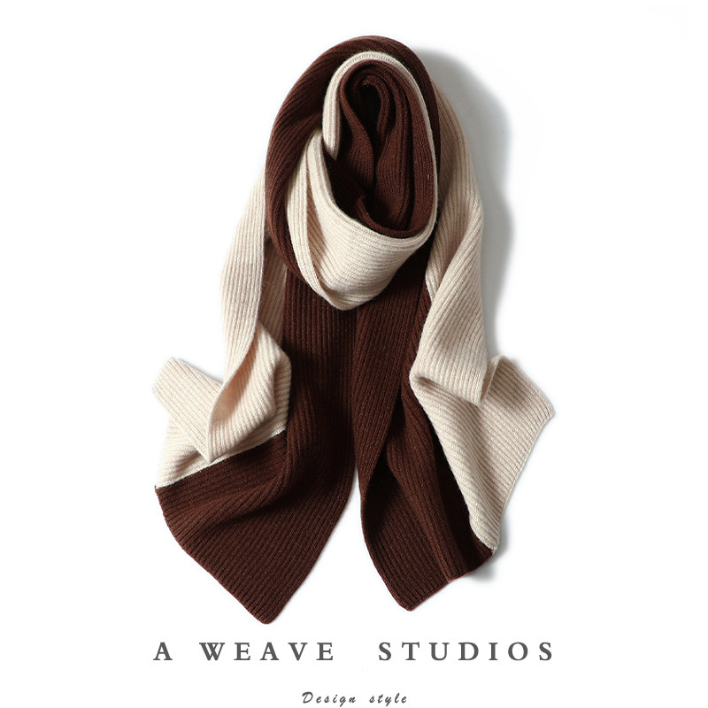 别致魅力~拼色纯山羊绒围巾男女款加厚保暖针织围巾冬季百搭围脖