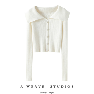 弹力针织外套秋冬 女假开衫 太到位了 大翻领珍珠扣100%纯羊绒开衫