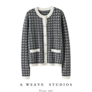 如初的模样！法式香调！加厚撞色100%纯羊绒开衫女小香风针织衫